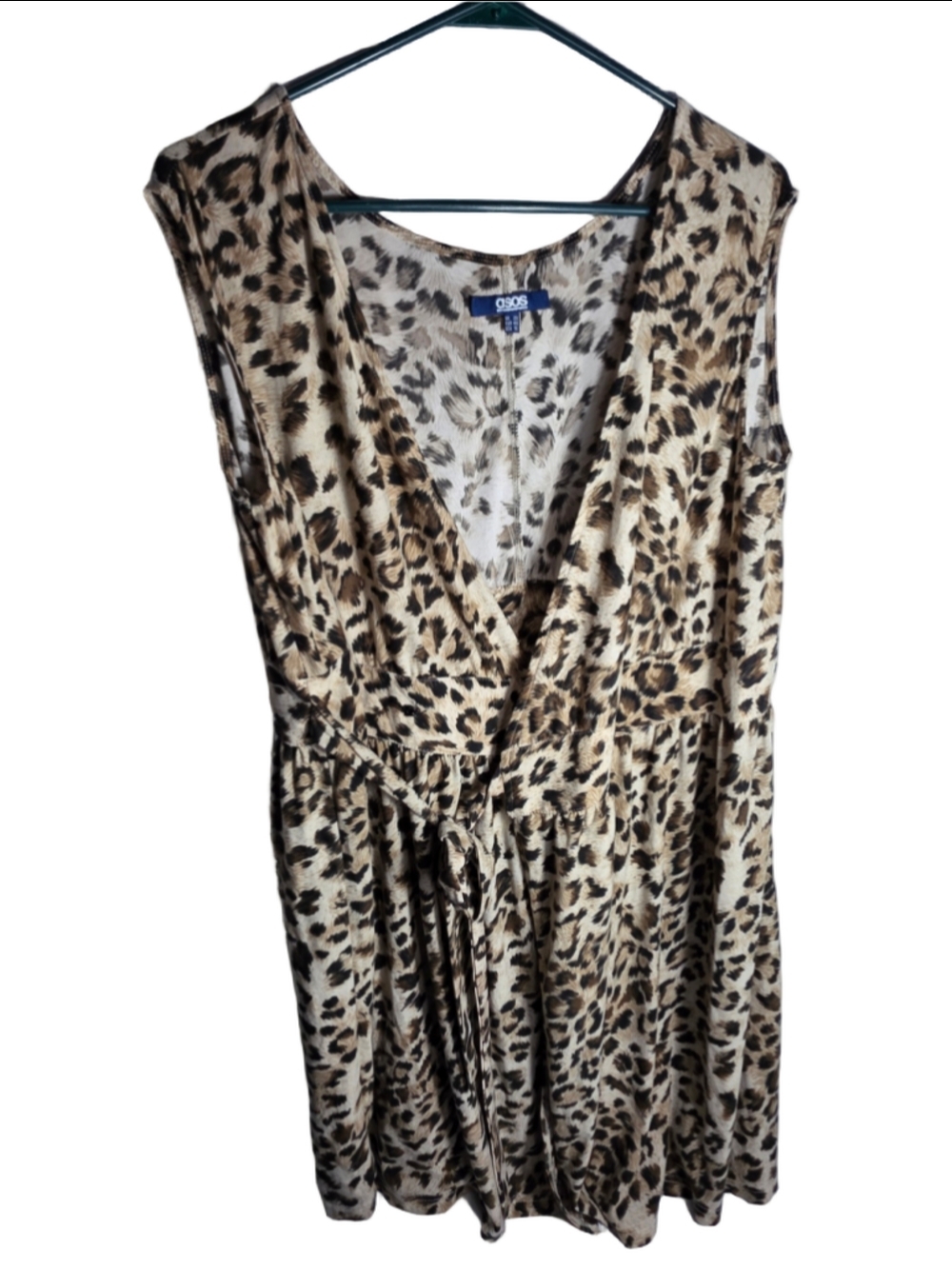 Women's ASOS Leopard Print Mini Dress Size 16 Beige Brown Halloween trendy fall